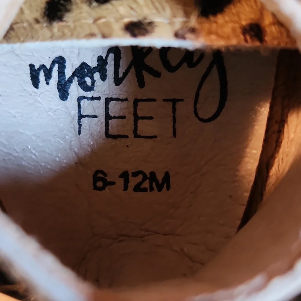 Monkey Feet Tan and Black Leopard Print Faux Fur Baby Shoes 6-12months